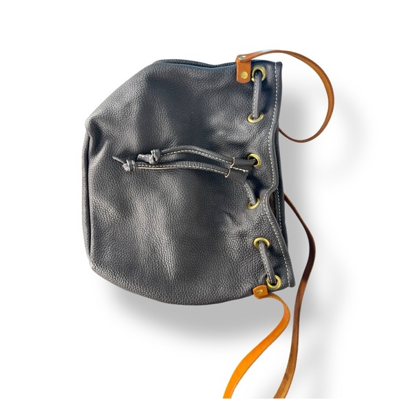 Leather bucket draw string bag, gray and brown, nubuck - Picture 9 of 9